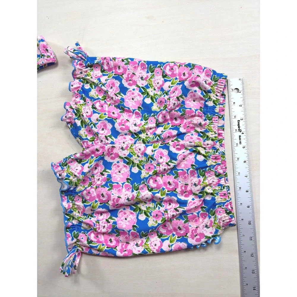 SweetHoney Girls Floral Gingham Ruffle Dress and Bloomers Set Blue Pink Size 12Y